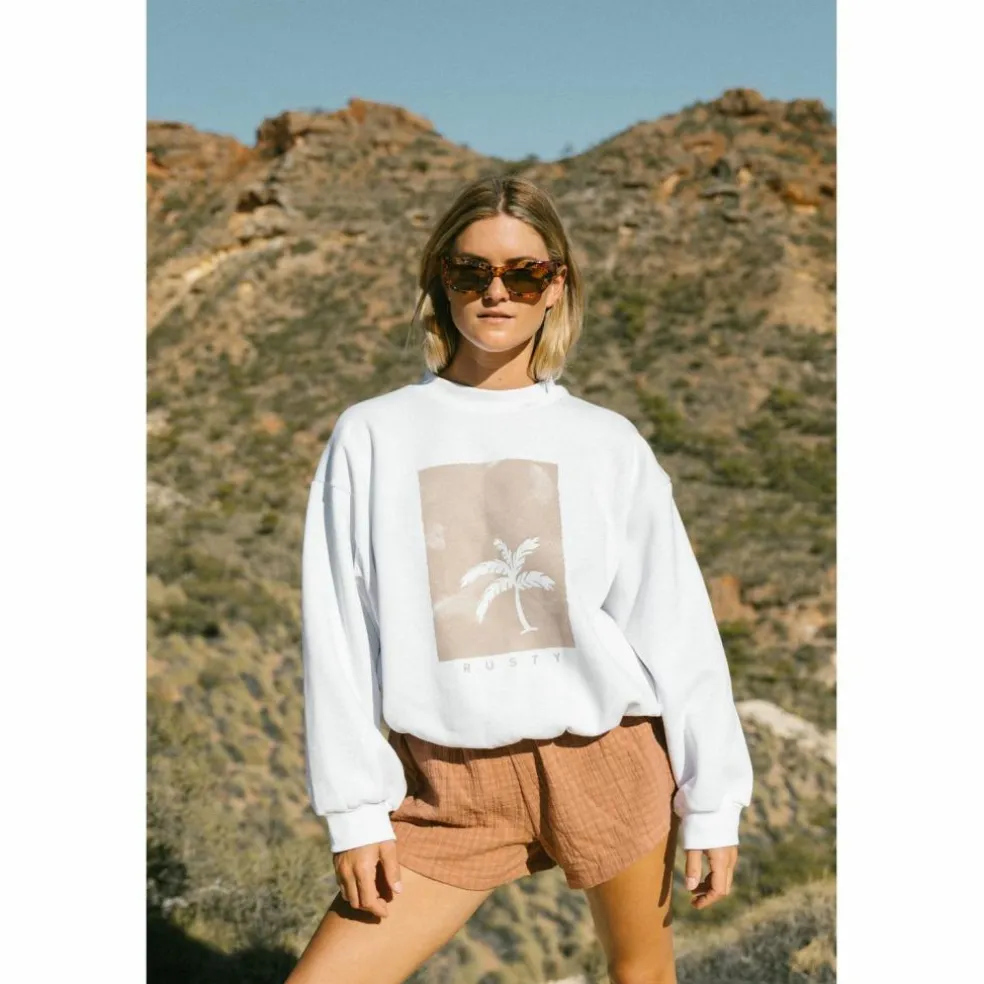 RUSTY · SUNSET PALM OVERSIZE CREW NECK FLEECE