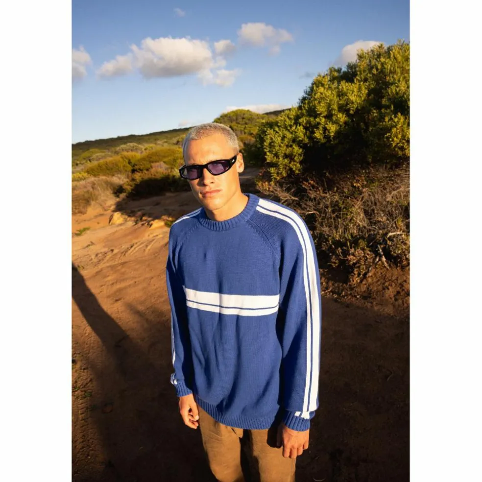 RUSTY · White LINES KNIT SWEATER